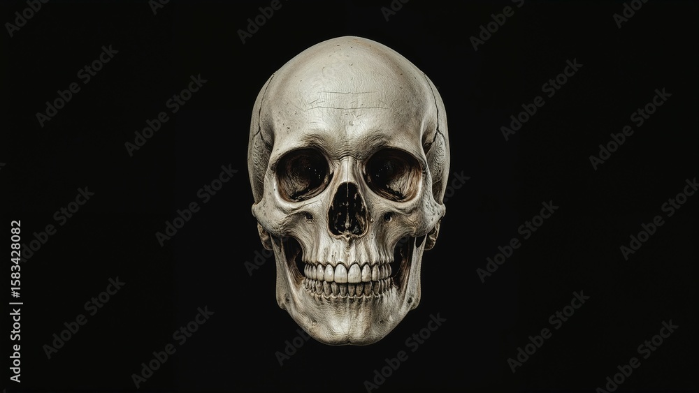 Obraz premium A human skull seen head-on against a black backdrop