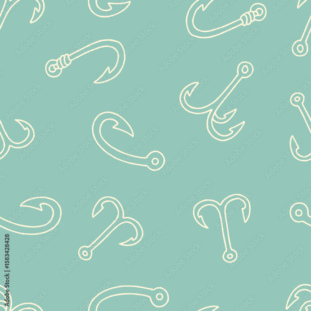 Fototapeta premium Outline Hook Vector Seamless Pattern Background for Surface Print Fabric Fashion Wrapping