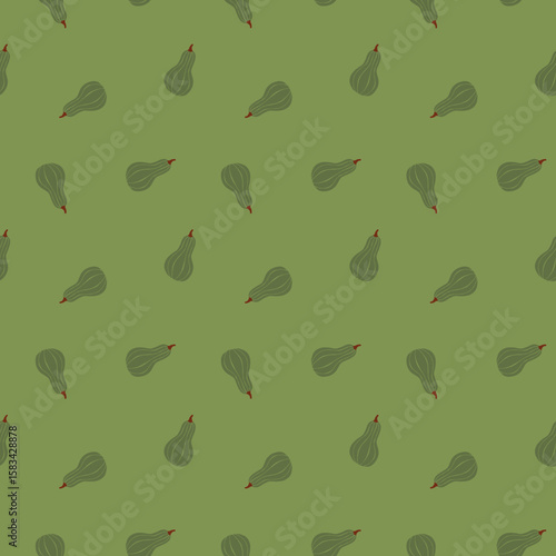Minimalist autumn pumpkin green maxima gourd squash illustration fall theme seamless pattern vector