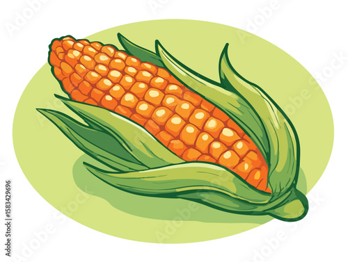 Fresh Corn Vegetable Cartoon Flat Vector Illustration