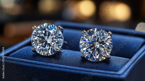Diamond stud earrings in a blue box