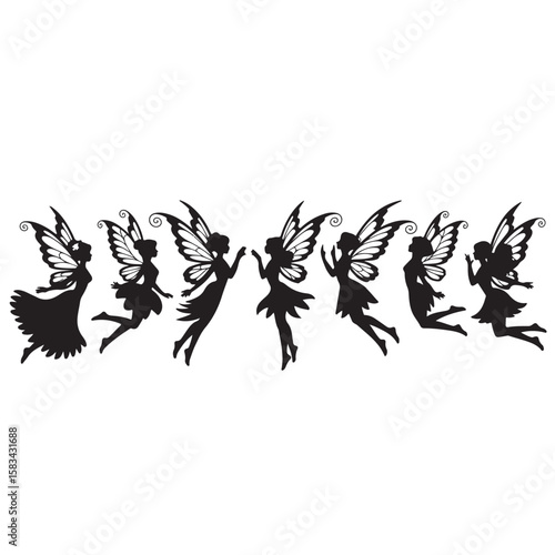 Whimsical Fairy Silhouettes – Enchanting Winged Character Illustrations
