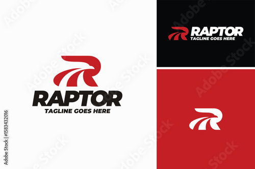 initial letter R Raptor Bird of Prey like Eagle Falcon Hawk Buzzard Osprey with logo design