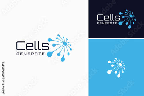 Sparking Connecting Dots Link like firework or Cells Futuristic Modern Logo Design