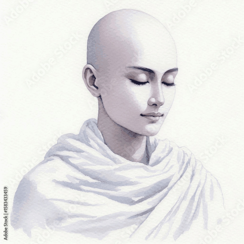 Monk's Shadow: Mae Chi isolated watercolor vector illustration svg