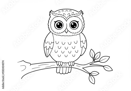 Chouette adorable dessin anime branche reposant paisiblement. AI Generated