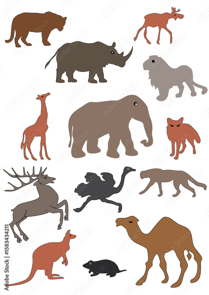Obraz premium Colorful Animals Chart for Kids Silhouette Animal Shapes Collection