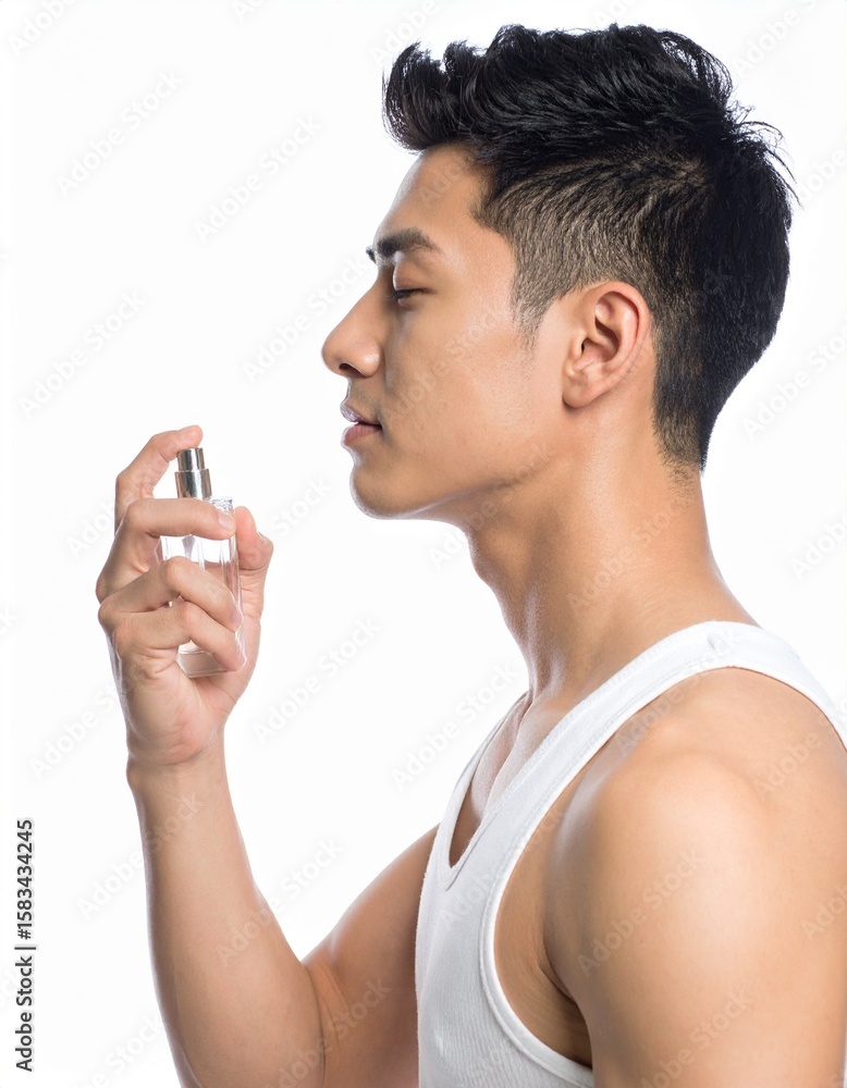 Young Man Spraying Perfume Fresh Scent Fragrance. Young Man Spraying Perfume Fresh Scent Fragrance.