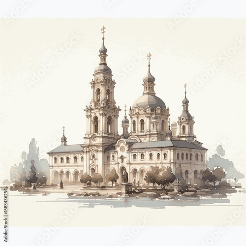 Luminous Courtyard: convent isolated watercolor vector illustration svg