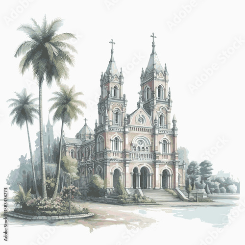 Nun's Garden: convent isolated watercolor vector illustration svg