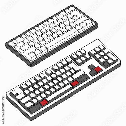 Modular keyboard, with hotswappable switches, isolated on a white background.