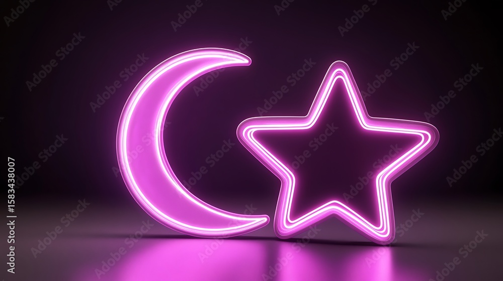 Obraz premium Neon moon and star