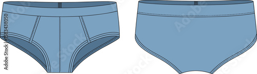 Blue men's and women's underwear design, vector illustration, front view, seamless garment sketch, clothing template, fashion apparel, textile art