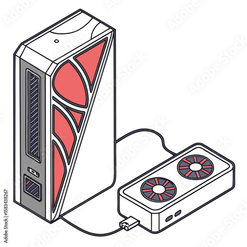 Portable external GPU enclosure, for enhanced gaming, isolated on a white background.