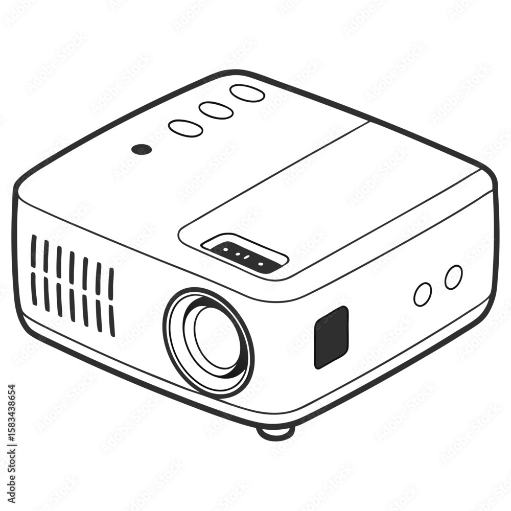 Fototapeta premium Portable projector, mini size with a bright lamp, on a clean white background.