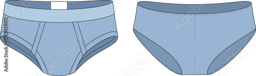 Blue men's and women's briefs, front view, seamless underwear design, apparel illustration, fashion clothing template, garment sketch, vector art
