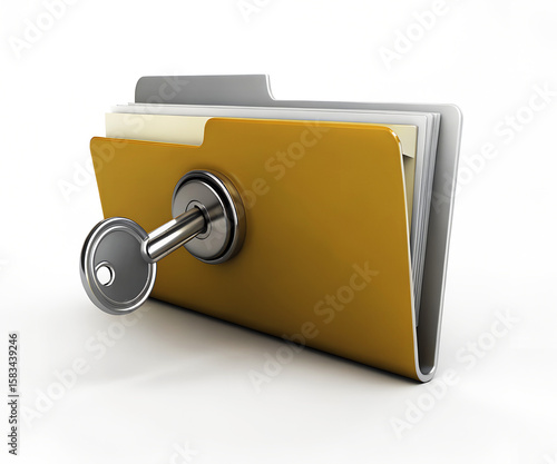 3d illustration rendering of isolated transparent folder with lock icon