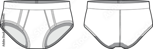 Front and back view of men's briefs, fashion underwear illustration, seamless garment design for apparel, clothing, and stock vector submission
