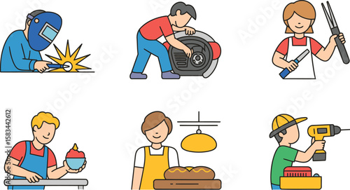 Welder at Work Sparks Flying with Protective Gear and Welding Torch in a Workshop Setting with Safety and Precision