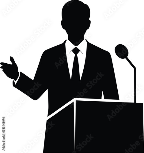expert presenter, businessman giving speech silhouette vector