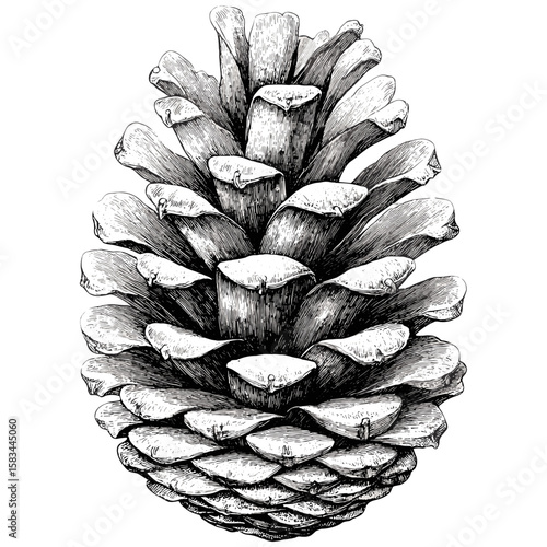 Hand-drawn seed sketch, antique botanical detail, vintage woodland pattern, retro autumn texture, engraved pinecone scale texture, elegant nature engraving, vector illustration.