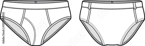 Vector illustration of men's briefs, front and side view, fashion underwear sketch, clothing design, garment detail, apparel template, technical artwork