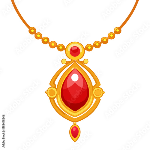 Elegant gold necklace with a single red ruby pendant perfect for jewelry design
