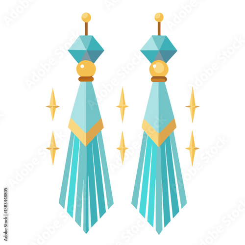 Crystal Tassel Earrings with Shimmering Fringe – Elegant Jewelry Vector Illustration, Fashion Accessory Design, Glamorous Statement Piece, Luxury Ornament, Minimalist Style, Isolated Graphic
