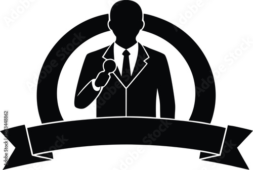 expert presenter, businessman giving speech silhouette vector icon