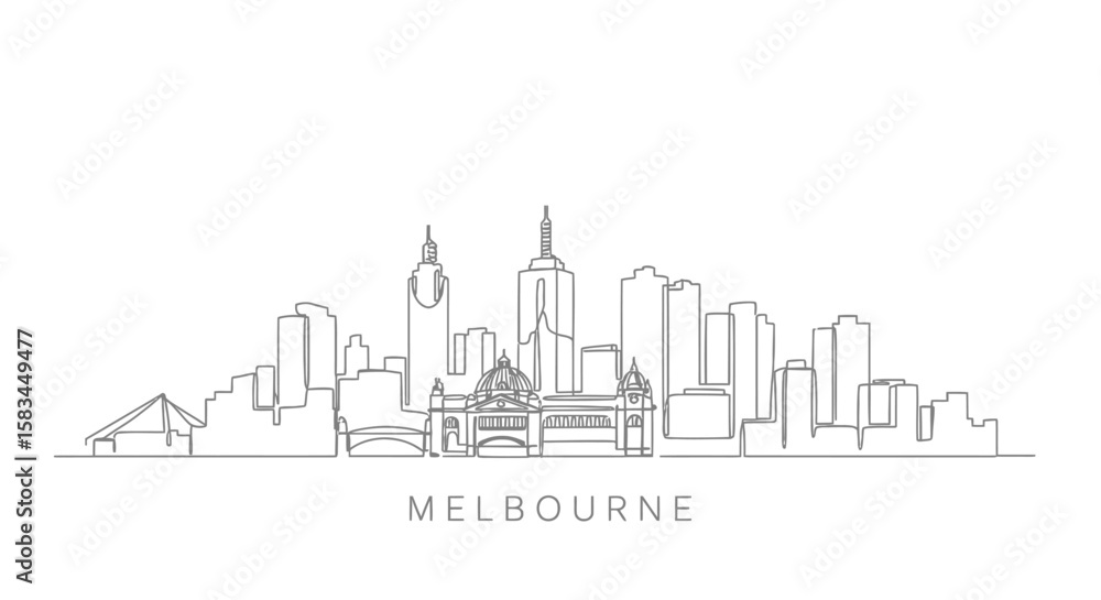Fototapeta premium Melbourne skyline with one line drawing, and minimalist.