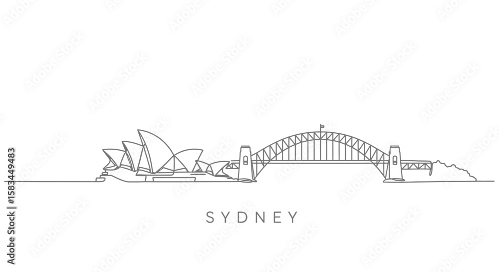 Naklejka premium Sydney skyline outline with Australia landmark.