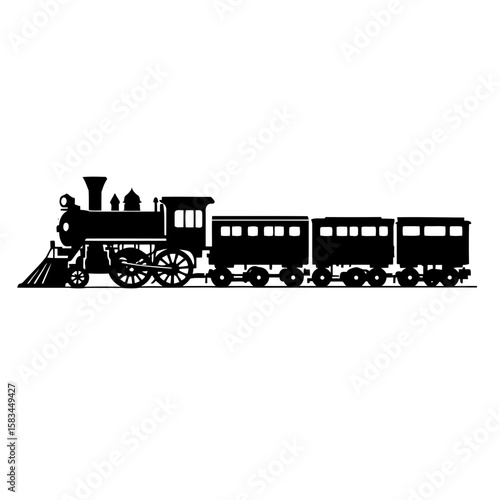 An old steam locomotive silhouette vector for railway transportation illustration