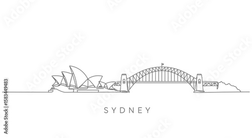 Sydney skyline outline with Australia landmark.