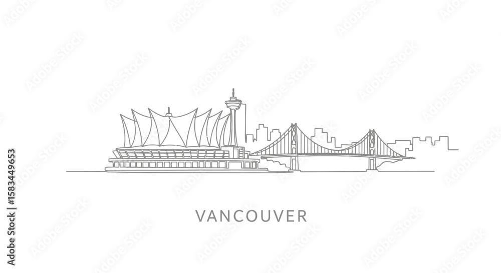 Fototapeta premium Vancouver Skyline Line Art Vector Cityscape.