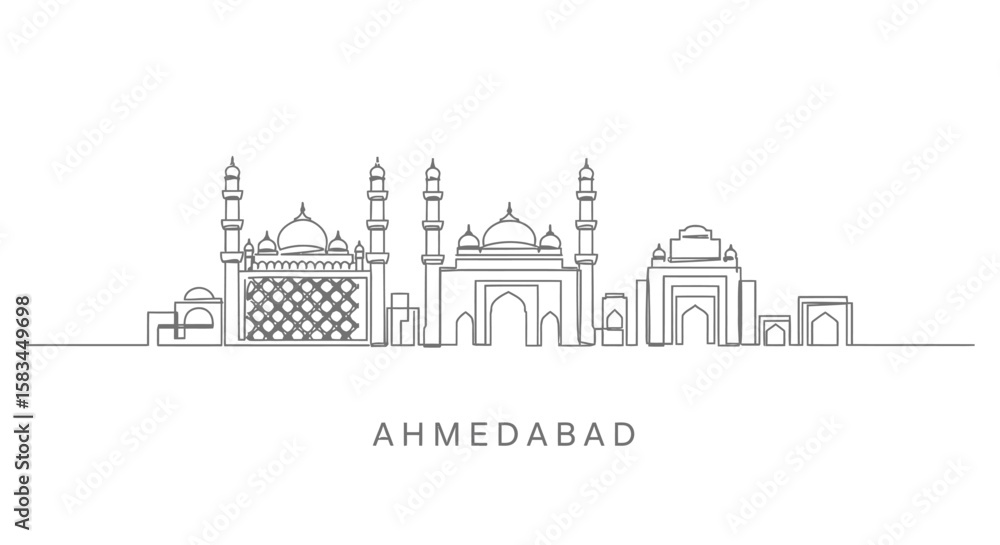Naklejka premium Ahmedabad Skyline Line Art Minimal India.