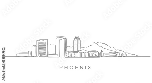 Phoenix Arizona Skyline One Line Drawing.