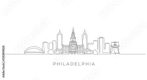 Philadelphia Skyline with USA, Line art, and Landmark.