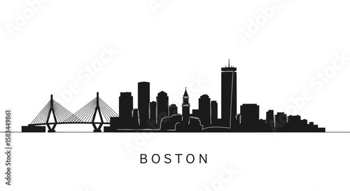 Boston skyline with Massachusetts Black silhouette.