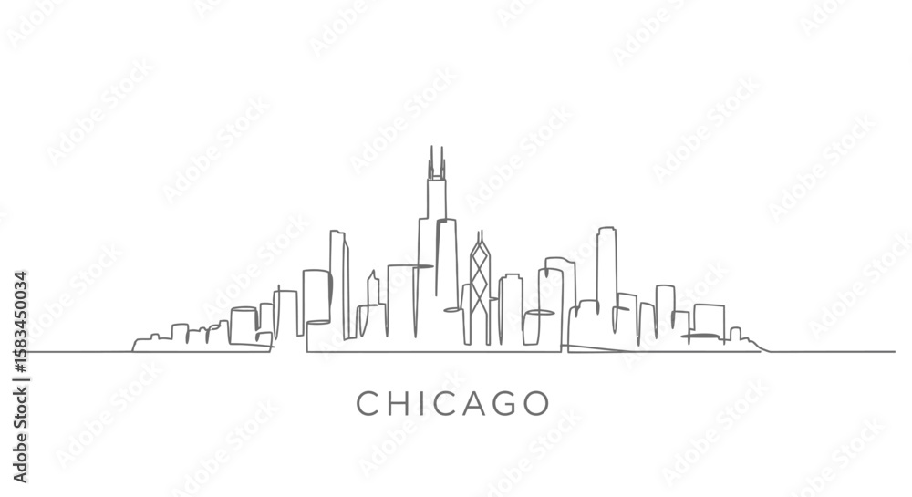 Obraz premium Chicago Skyline Line Art with Cityscape Outline.