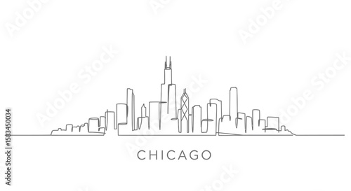 Chicago Skyline Line Art with Cityscape Outline.