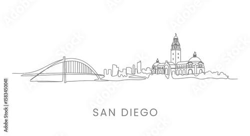 San Diego City Skyline Line Art Minimalist.