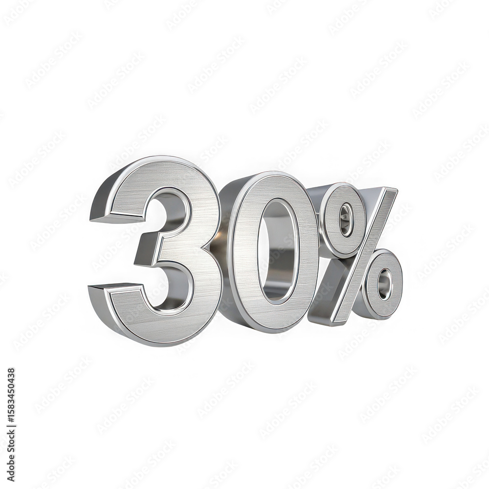 Shiny brushed metal 30 percent symbol isolated on transparent background Shiny brushed metal 30 percent symbol isolated on transparent background