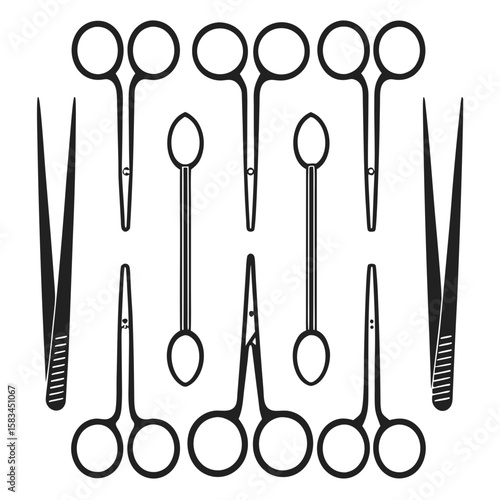 Black silhouette surgical instruments scissors forceps