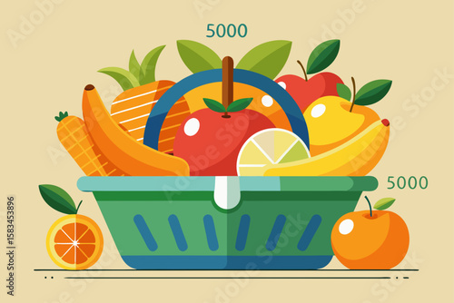 Fruit Market Basket With Apples Bananas And Oranges  