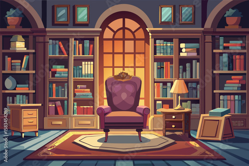 Old Library Reading Room With Vintage Books And Armchairs  