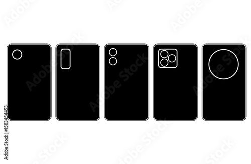 裏面から見た様々なスマホのシンプルなベクターイラストセット