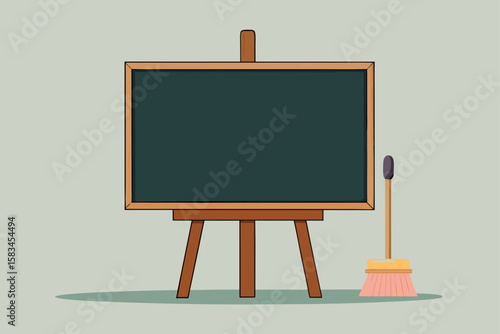 Simple Blackboard With Chalk And Duster On Stand  