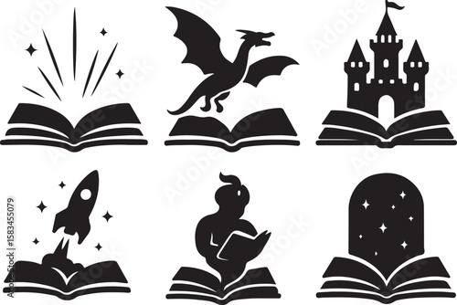 Magic and adventure: Open book illustrations with fantasy elements