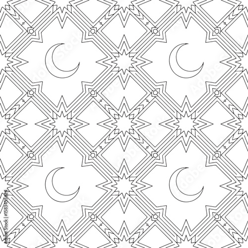 Geometric pattern with celestial crescent moons and stars vector