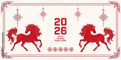 Happy Chinese New Year background 2026. Year of the horse. Vector illustration
